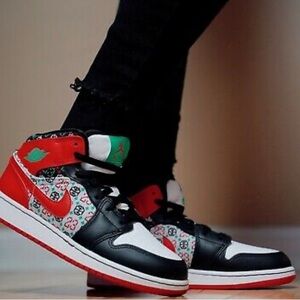 Nike Jordan 1 SE High shoes Ugly Christmas Sweater design Big kids size 3